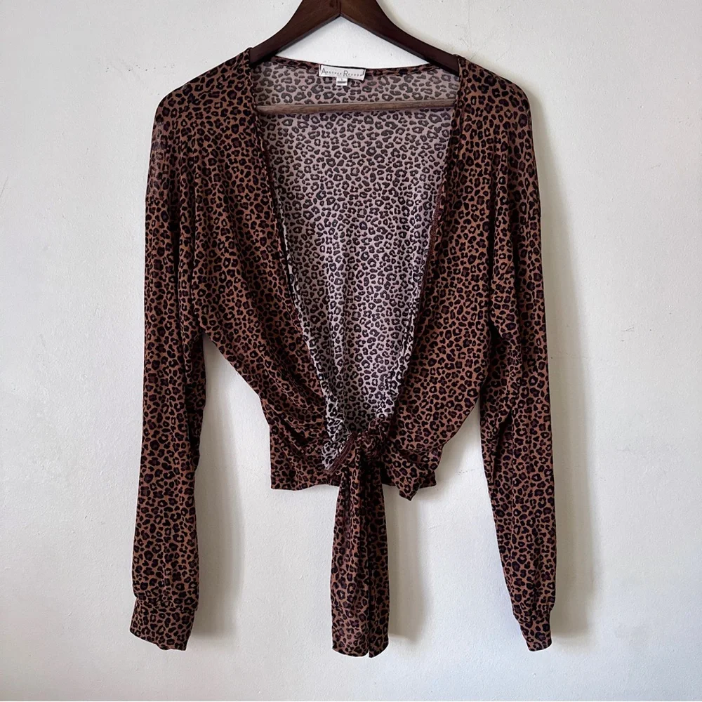 Another Reason Leopard Print Tie-Front Top - Picture 2 of 5